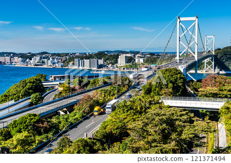 Kanmon Bridge from Mekari No. 2 Observation Deck [Kitakyushu City, Fukuoka Prefecture] 121371494