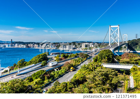 Kanmon Bridge from Mekari No. 2 Observation Deck [Kitakyushu City, Fukuoka Prefecture] 121371495