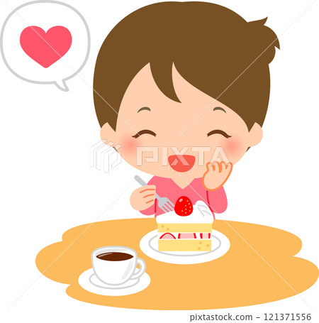 有微笑的一名婦女吃蛋糕的 121371556