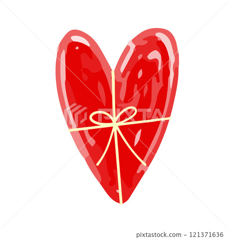 A heart like a present with a ribbon tied in a bow. Hand-drawn heart illustration icon. Valentine's Day 121371636
