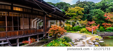 Panorama of autumn leaves at Chofu Garden [Shimonoseki City, Yamaguchi Prefecture] 121371733