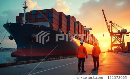 Cargo Ship Docked at Industrial Shipping Port Cargo Ship Docked at Industrial Shipping Port 121372065