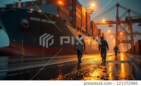 Cargo Ship Docked at Industrial Shipping Port Cargo Ship Docked at Industrial Shipping Port 121372066