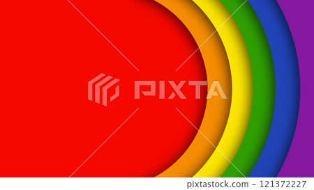 Abstract geometric red, orange, yellow, green, blue and purple circles lgbtq color background. Lgbt Pride History Month color background with copy space for text. Vector illustration 121372227