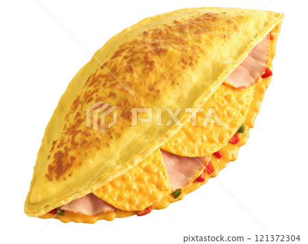 Denver omelet Fluffy folded omelet filled with ham, peppers, onions, cheddar, creative garnish, transparent bg, warm tones Denver omelet Fluffy folded omelet filled with ham, peppers, onions, cheddar, creative garnish, transparent bg, warm tones 121372304