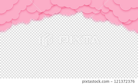 Greeting card. Love concept. Pink clouds or nubes on a transparent background. Vector illustration. Happy Valentine s Day and Woman s Day concept 121372376