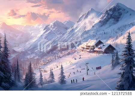 ski resort mountain, ski resort mountain 121372588