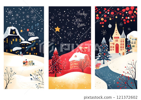 Happy New Year and Merry Christmas. Collection of greeting cards, covers, web posters, banners, holiday brochures, flyers 121372602