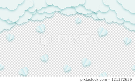 Concept love greeting card. Clouds or nubes and hearts on a transparent background. Vector illustration. Happy Valentine's Day or Woman's Day 121372639