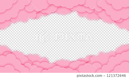 Happy Valentine's Day greeting card. Love concept. Pink clouds or nubes on a transparent background. Vector illustration 121372646