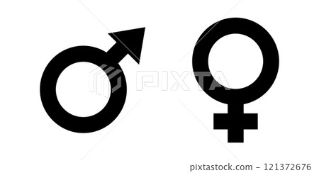 Male and female gender black signs on white isolated background. Gender icons for illustration relationship between men and women. Vector clipart illustration Male and female gender black signs on white isolated background. Gender icons for illustration relationship between men and women. Vector clipart illustration 121372676
