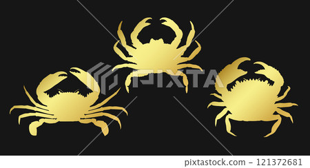 Set golden crab sign icon on black background. Golde vector clipart illustration 121372681