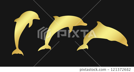 Set golden dolphin sign icon on black background. Gold vector clipart illustration Set golden dolphin sign icon on black background. Gold vector clipart illustration 121372682
