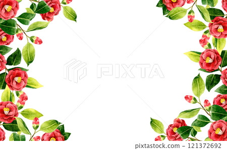 Red camellia background, hand-drawn watercolor illustration material of winter and spring flowers Red camellia background, hand-drawn watercolor illustration material of winter and spring flowers 121372692