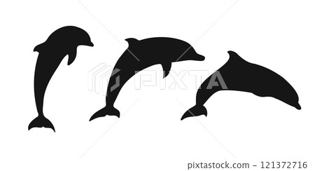Set black dolphin sign icon on white background. Vector clipart illustration 121372716