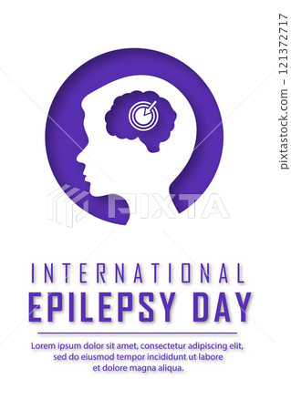 World International Epilepsy Day. White poster with a silhouette of a boy. Vector illustration in paper cut style 121372717
