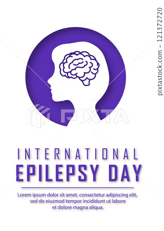 World International Epilepsy Day. White poster with a silhouette of a girl. Vector illustration in paper cut style 121372720