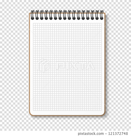 Notepad with a horizontal spring spiral. Notebook with checkered sheet. Vector illustration on a transparent background 121372748