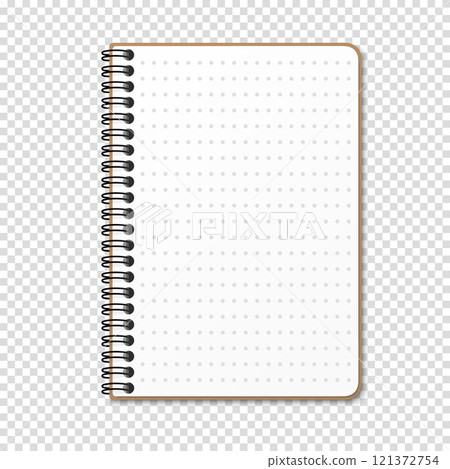 Notepad with a vertical spring spiral. Notebook with a dotted sheet. Vector illustration on a transparent background Notepad with a vertical spring spiral. Notebook with a dotted sheet. Vector illustration on a transparent background 121372754