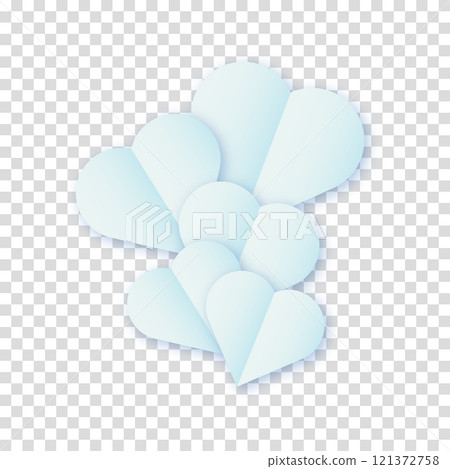 The concept of a love hearts cloud nubes in blue with a shadow on a transparent background. Vector clipart illustration 121372758