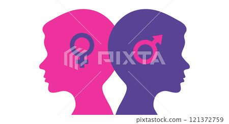 Problem of gender choice for a person in modern society. Silhouette profile boy child. Multicultural multi-gender society. Friendship and relationships between people. Diversity gender, choice matter 121372759