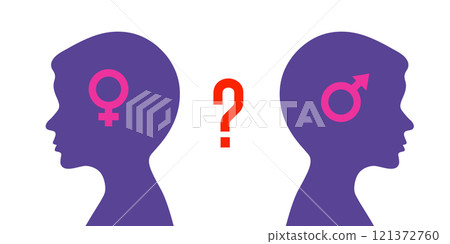 Problem of gender choice for a person in modern society. Silhouette profile boy child. Multicultural multi-gender society. Friendship and relationships between people. Diversity gender, choice matter 121372760