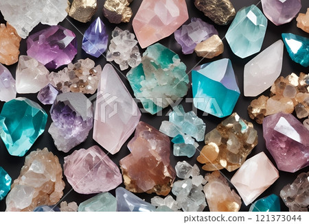 Multicolored faceted crystal with vibrant sparkling hues.AI Generated 121373044