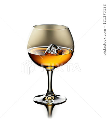 Brandy snifter, classic curved shape, amber liquid motion, dramatic lighting, luxury product photo 121373158