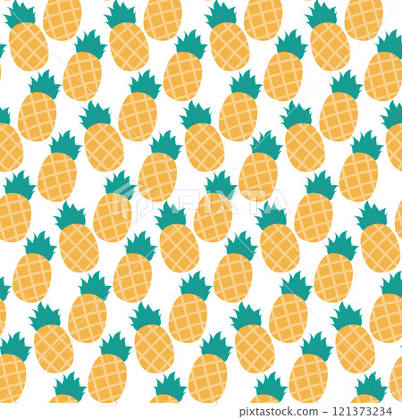 Ripe Pineapple with leaves Seamless pattern in trendy minimalism Summer tropical background texture 121373234