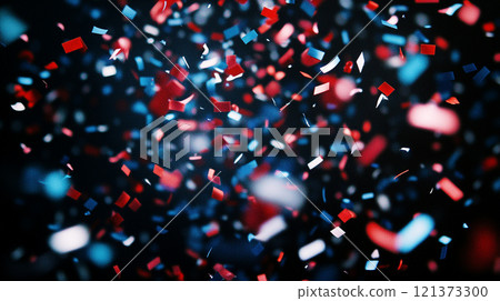 Colorful star shapes scattered on a vibrant yellow background for decorations. Generative AI 121373300