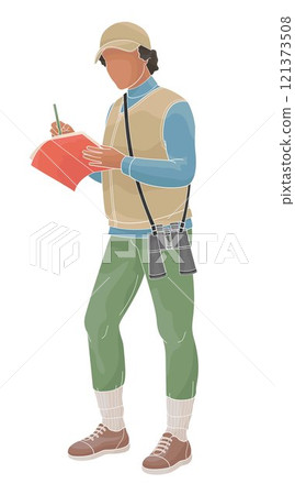 birdwatching African American women with notepad and binoculars in outdoor clothes birdwatching African American women with notepad and binoculars in outdoor clothes 121373508