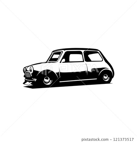 vector illustration of a mini cooper car. isolated white background shown from the side. best for logos, badges, emblems and the vintage car industry. 121373517