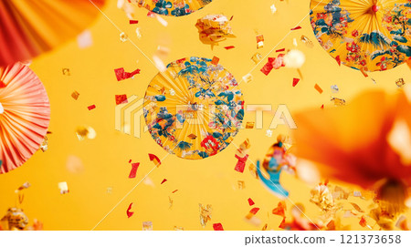 Colorful lanterns and decorations create a vibrant atmosphere during a festival. Generative AI 121373658