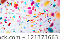 Colorful confetti falling in celebration at a festive gathering. Generative AI 121373663