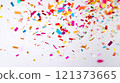 Colorful confetti falling from above during a celebration event indoors. Generative AI 121373665