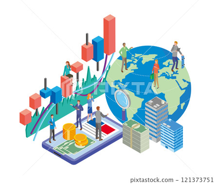 Illustration of overseas stock investment Illustration of overseas stock investment 121373751
