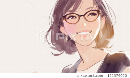 戴著水彩眼鏡的微笑的年輕女子 戴著水彩眼鏡的微笑的年輕女子 121374020