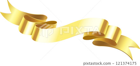 Golden ribbon waving with elegance and sophistication, creating a sense of luxury and celebration, perfect for adding a touch of glamour to any design 121374175