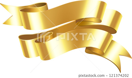 Two shiny and elegant golden ribbons waving in the wind, creating a luxurious and celebratory atmosphere, perfect for adding a touch of sophistication to any design Two shiny and elegant golden ribbons waving in the wind, creating a luxurious and celebratory atmosphere, perfect for adding a touch of sophistication to any design 121374202