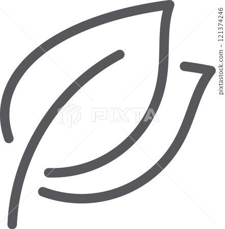 Hand drawn illustration featuring a stylized gray leaf with prominent veins, creating a simple yet elegant design suitable for various nature related projects 121374246