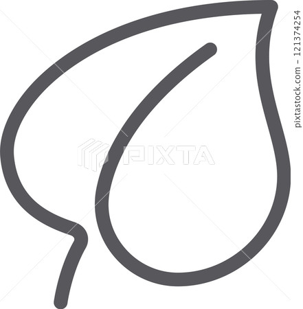 Minimalist drawing featuring a gray leaf with a downward pointing stem against a clean white background, symbolizing nature, growth, and sustainability in a modern design 121374254