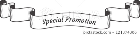 Vintage ribbon banner featuring elegantly curled edges, showcasing the words special promotion, evoking a sense of exclusivity and marking a significant occasion Vintage ribbon banner featuring elegantly curled edges, showcasing the words special promotion, evoking a sense of exclusivity and marking a significant occasion 121374306