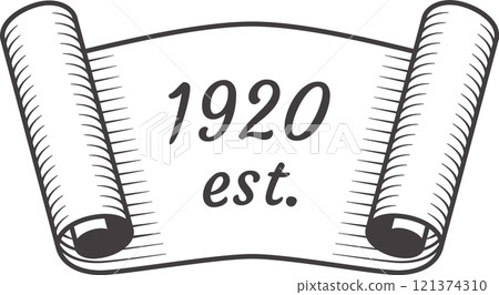 Vintage scroll banner design celebrating 100 years of establishment, featuring the year 1920 and the abbreviation est. For a classic and timeless look 121374310