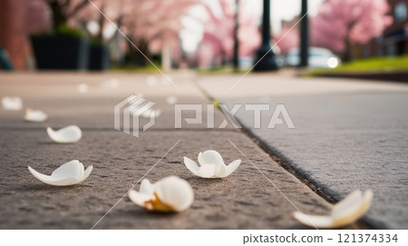 Spring sidewalk and petals 03 121374334