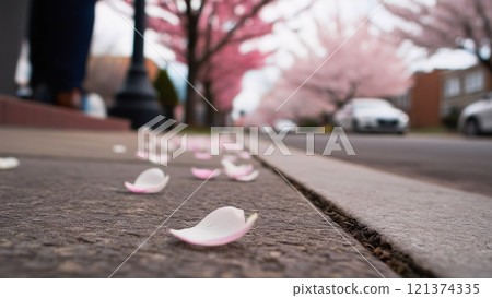 Spring sidewalk and petals 02 121374335