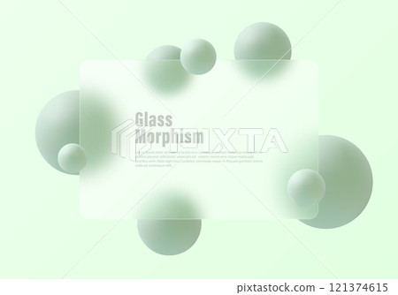Glass morphism illustration, light gradient background with baffle and spheres. Glass morphism illustration, light gradient background with baffle and spheres. 121374615
