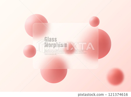 Vector illustration in glass morphism style, gradient background with partition and spheres. 121374616