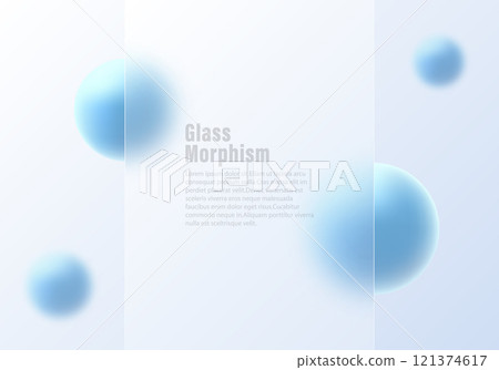 Vector illustration in glass morphism style, gradient background with septum and blue spheres. 121374617