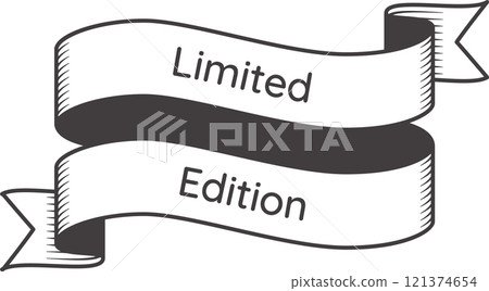 Waving ribbon with limited edition writing in vintage style, ideal for marketing and advertising purposes promoting exclusive products or services 121374654