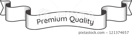 Premium quality ribbon banner symbolizing high standards and exceptional value, representing prestige and top tier products or services while conveying a sense of luxury and achievement 121374657